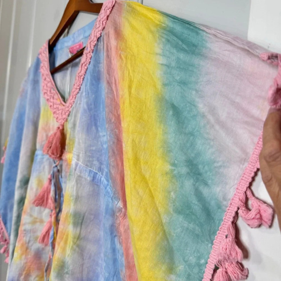 NWT Simply Southern Tie Dye‎ Coverup Tassels Beaded Drawstring Waist Size S / M - Picture 8 of 15